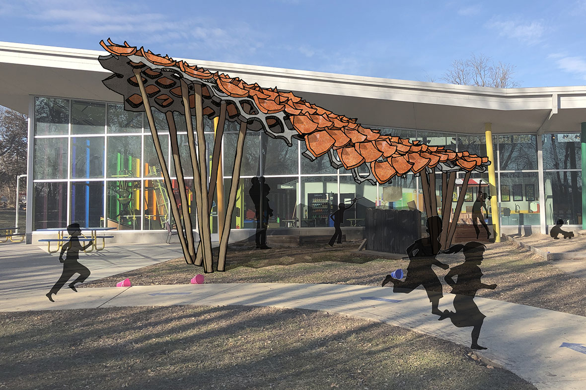 Rendering of Reptile Pavilion designed by KU Architecture Students